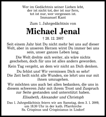 Traueranzeige von Michael Jenal von SAARBRÜCKER ZEITUNG