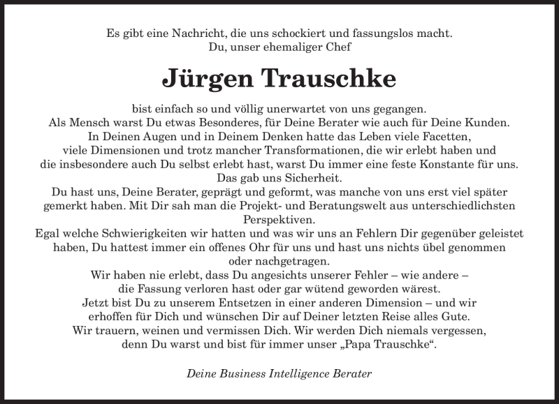  Traueranzeige für Jürgen Trauschke vom 08.06.2012 aus SAARBRÜCKER ZEITUNG