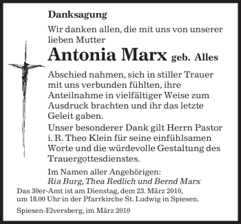 Traueranzeige von Antonia Marx von SAARBRÜCKER ZEITUNG