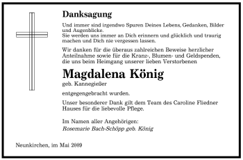 Traueranzeige von Magdalena König von SAARBRÜCKER ZEITUNG