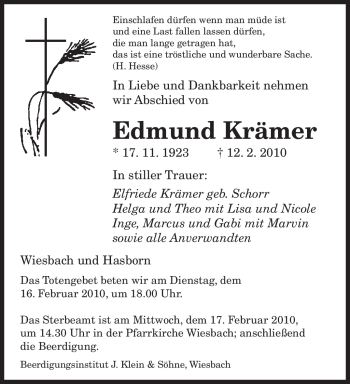 Traueranzeige von Edmund Krämer von SAARBRÜCKER ZEITUNG