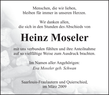 Traueranzeige von Heinz Moseler von SAARBRÜCKER ZEITUNG