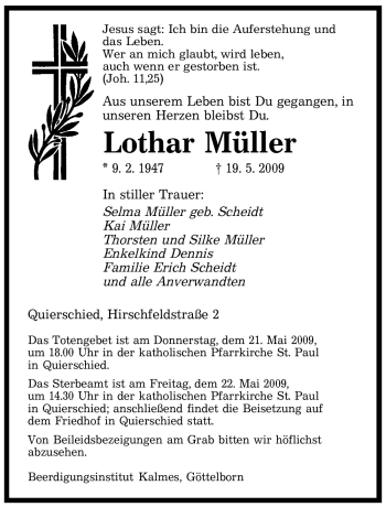Traueranzeige von Lothar Müller von SAARBRÜCKER ZEITUNG