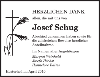 Traueranzeige von Josef Schug von SAARBRÜCKER ZEITUNG