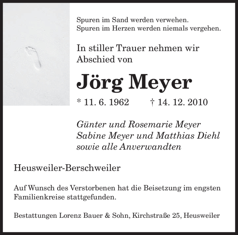  Traueranzeige für Jörg Meyer vom 23.12.2010 aus SAARBRÜCKER ZEITUNG