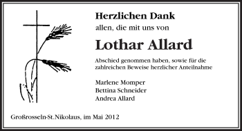 Traueranzeige von Lothar Allard von SAARBRÜCKER ZEITUNG