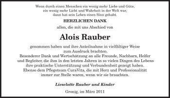 Traueranzeige von Alois Rauber von SAARBRÜCKER ZEITUNG