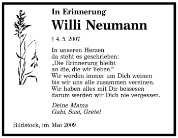 Traueranzeige von Willi Neumann von SAARBRÜCKER ZEITUNG