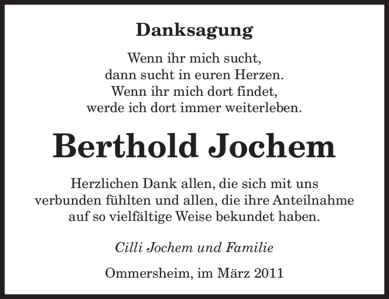  Traueranzeige für Berthold Jochem vom 10.03.2011 aus SAARBRÜCKER ZEITUNG