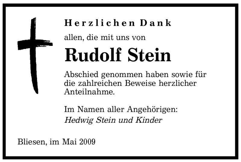  Traueranzeige für Rudolf Stein vom 23.05.2009 aus SAARBRÜCKER ZEITUNG