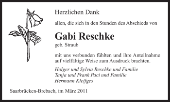 Traueranzeige von Gabi Reschke von SAARBRÜCKER ZEITUNG