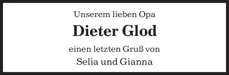  Traueranzeige für Dieter Glod vom 12.11.2010 aus SAARBRÜCKER ZEITUNG