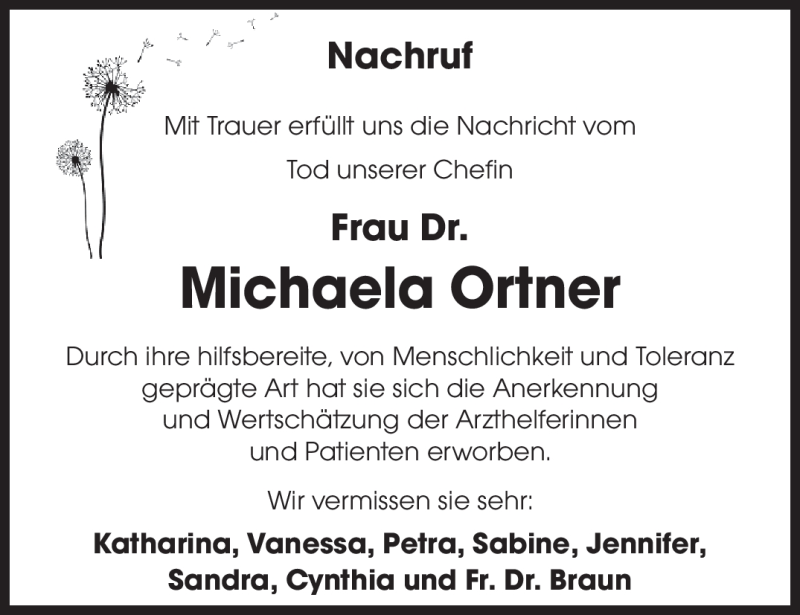  Traueranzeige für Michaela Ortner vom 03.12.2011 aus SAARBRÜCKER ZEITUNG