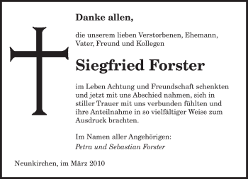 Traueranzeige von Siegfried Forster von SAARBRÜCKER ZEITUNG