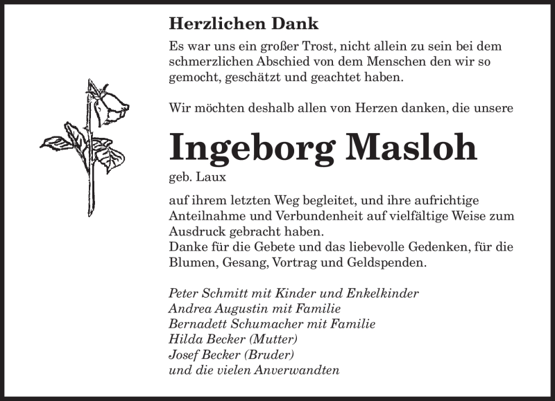  Traueranzeige für Ingeborg Masloh vom 11.03.2011 aus SAARBRÜCKER ZEITUNG