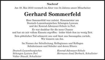 Traueranzeige von Gerhard Sommerfeld von SAARBRÜCKER ZEITUNG