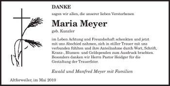 Traueranzeige von Maria Meyer von SAARBRÜCKER ZEITUNG