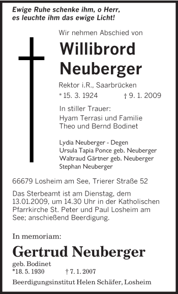 Traueranzeige von Gertrud Neuberger von SAARBRÜCKER ZEITUNG