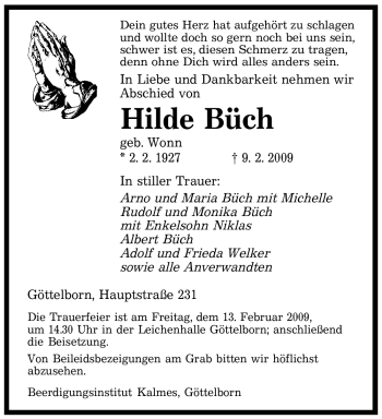 Traueranzeige von Hilde Büch von SAARBRÜCKER ZEITUNG