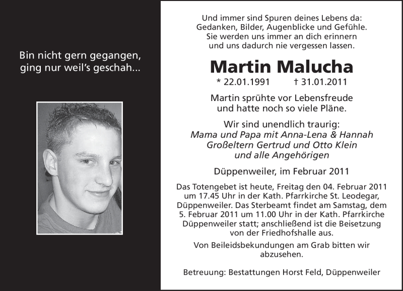  Traueranzeige für Martin Malucha vom 04.02.2011 aus SAARBRÜCKER ZEITUNG