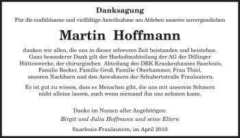 Traueranzeige von Martin Hoffmann von SAARBRÜCKER ZEITUNG
