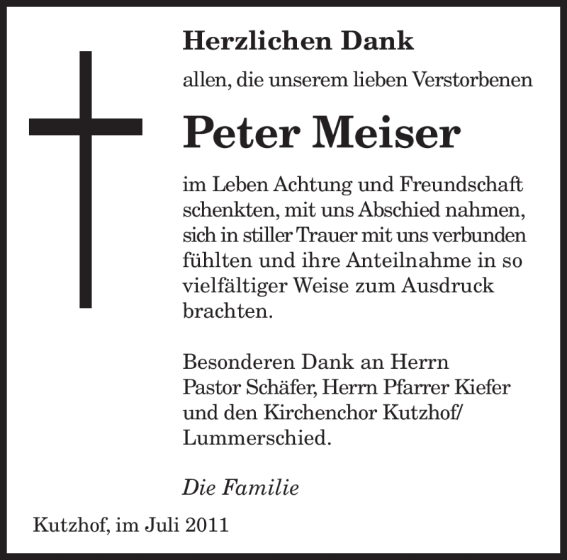  Traueranzeige für Peter Meiser vom 30.07.2011 aus SAARBRÜCKER ZEITUNG
