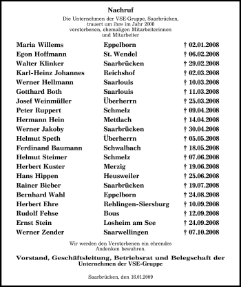 Traueranzeige von Egon Hoffmann von SAARBRÜCKER ZEITUNG