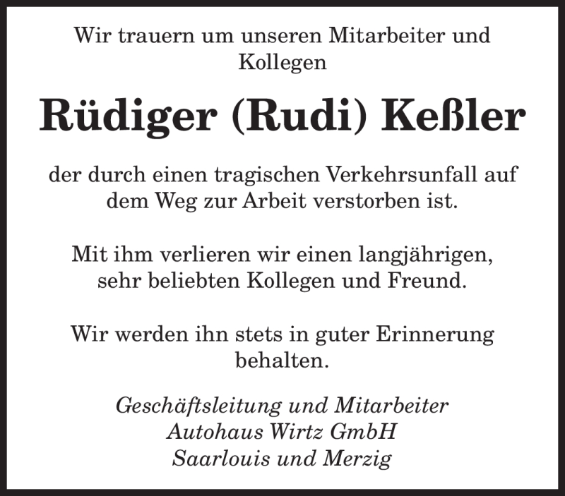  Traueranzeige für Rüdiger Keßler vom 03.12.2009 aus SAARBRÜCKER ZEITUNG