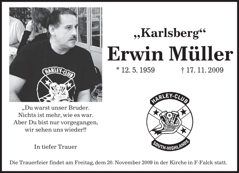  Traueranzeige für Erwin Müller vom 20.11.2009 aus SAARBRÜCKER ZEITUNG