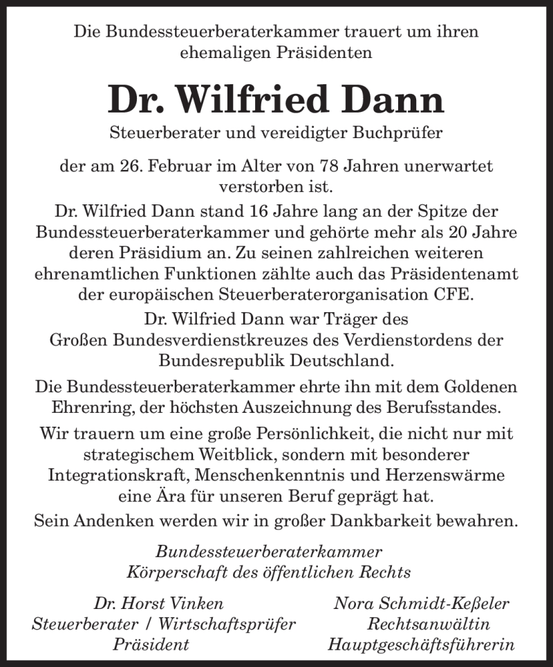  Traueranzeige für Wilfried Dann vom 03.03.2010 aus SAARBRÜCKER ZEITUNG