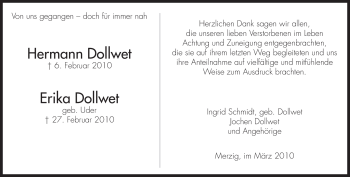 Traueranzeige von Hermann Dollwet von SAARBRÜCKER ZEITUNG