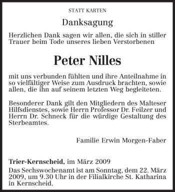 Traueranzeige von Peter Nilles von SAARBRÜCKER ZEITUNG
