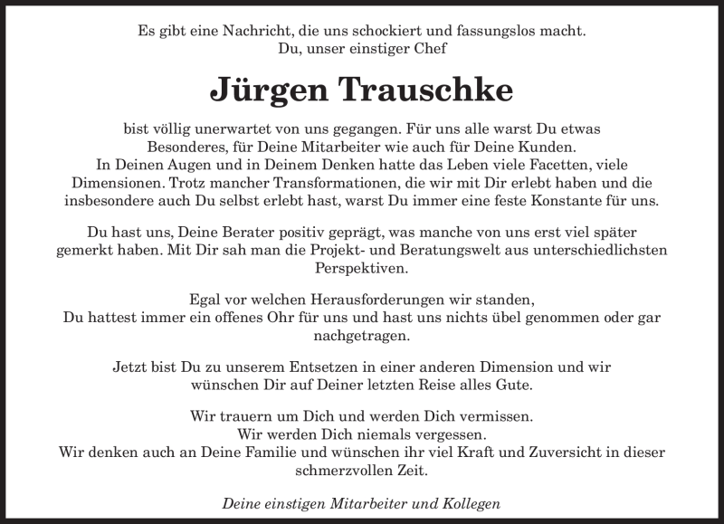  Traueranzeige für Jürgen Trauschke vom 09.06.2012 aus SAARBRÜCKER ZEITUNG