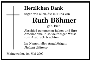 Traueranzeige von Ruth Böhmer von SAARBRÜCKER ZEITUNG