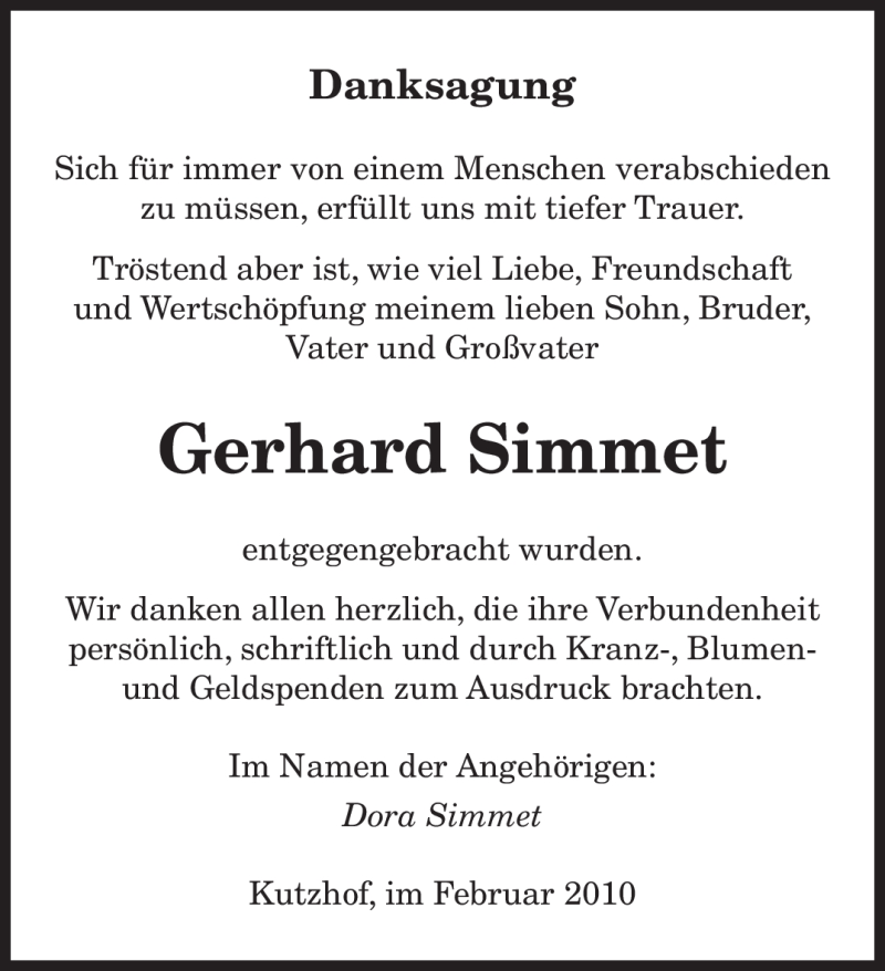  Traueranzeige für Gerhard Simmet vom 20.02.2010 aus SAARBRÜCKER ZEITUNG