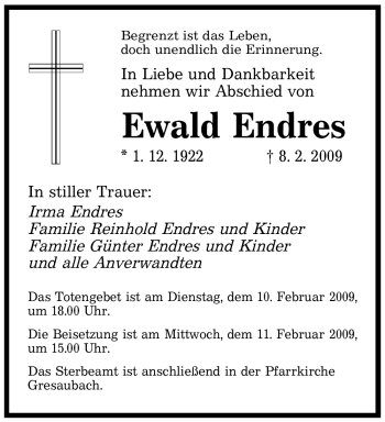 Traueranzeige von Ewald Endres von SAARBRÜCKER ZEITUNG