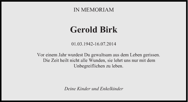  Traueranzeige für Gerold Birk vom 16.07.2015 aus saarbruecker_zeitung