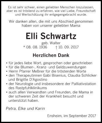 Traueranzeige von Elli Schwartz von saarbruecker_zeitung