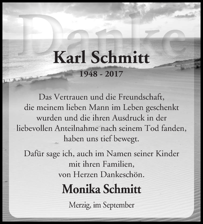  Traueranzeige für Karl Schmitt vom 30.09.2017 aus saarbruecker_zeitung