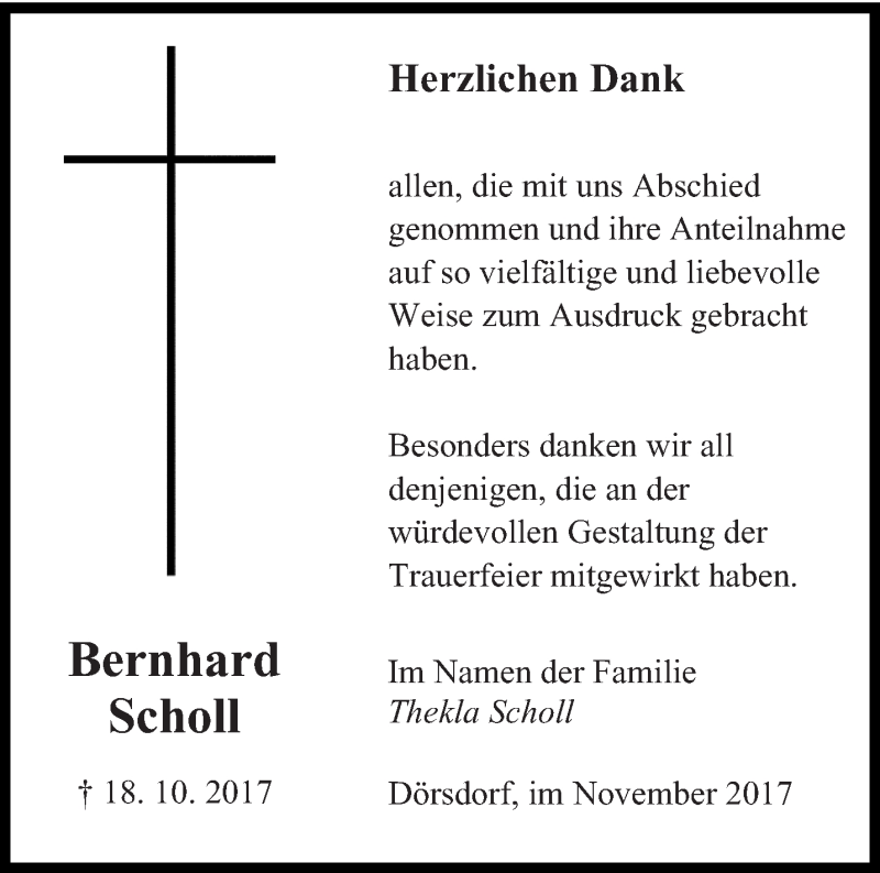  Traueranzeige für Bernhard Scholl vom 04.11.2017 aus saarbruecker_zeitung