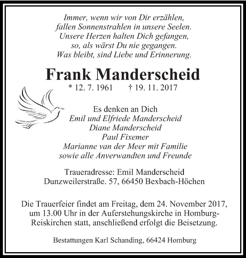  Traueranzeige für Frank Manderscheid vom 23.11.2017 aus saarbruecker_zeitung