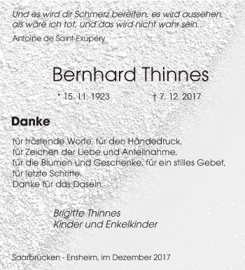 Traueranzeige von Bernhard Thinnes von saarbruecker_zeitung