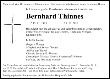 Traueranzeige von Bernhard Thinnes von saarbruecker_zeitung