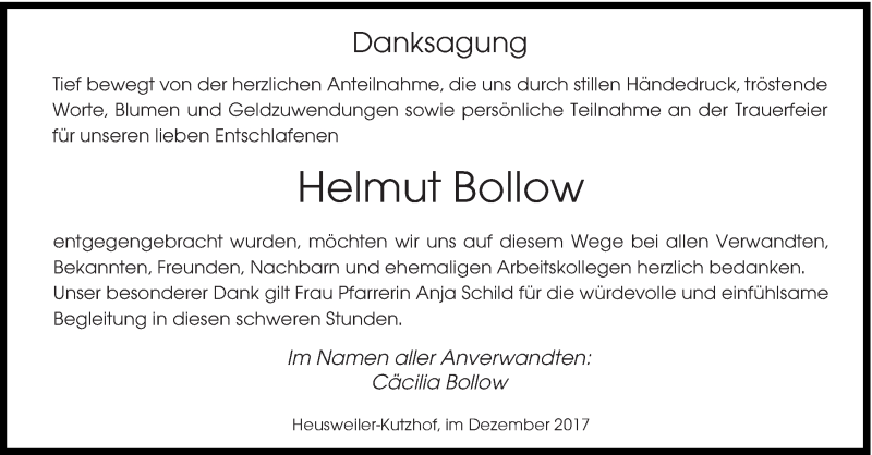  Traueranzeige für Helmut Bollow vom 23.12.2017 aus saarbruecker_zeitung