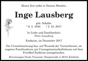 Traueranzeige von Inge Lausberg von saarbruecker_zeitung