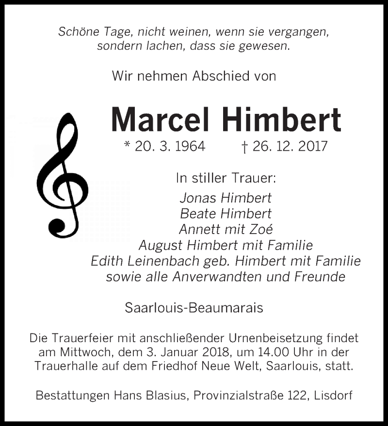  Traueranzeige für Marcel Himbert vom 30.12.2017 aus saarbruecker_zeitung