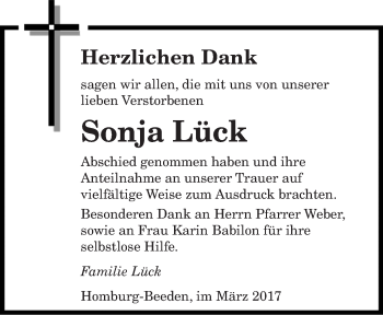 Traueranzeige von Sonja Lück von saarbruecker_zeitung