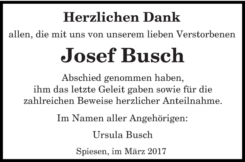  Traueranzeige für Josef Busch vom 11.03.2017 aus saarbruecker_zeitung