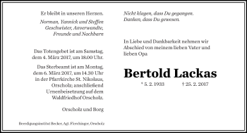 Traueranzeige von Bertold Lackas von saarbruecker_zeitung