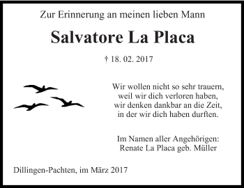 Traueranzeige von Salvatore La Placa von saarbruecker_zeitung